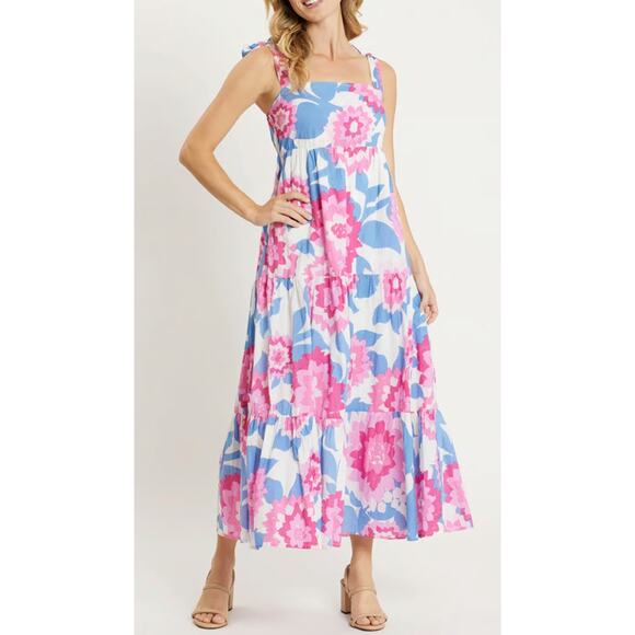 Jude Connally Rose Dress In Blooming Floral Periwinkle Medium Cotton midi maxi - Picture 2 of 11